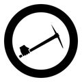 Pickaxe in hand tool in use Arm Digging and mining concept Industrial work Mattock quarry icon in circle round black color vector