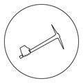 Pickaxe in hand tool in use Arm Digging and mining concept Industrial work Mattock quarry icon in circle round black color vector