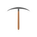 Pickaxe with iron tip and wooden handle. Cartoon working tool for archaeological and geological excavations. Archeology