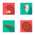 Pickaxe and stones, bandolier, cartwheel, mohawk.Wild west set collection icons in flat style vector symbol stock
