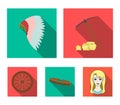 Pickaxe and stones, bandolier, cartwheel, mohawk.Wild west set collection icons in flat style vector symbol stock