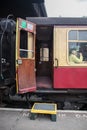 Open door in heritage railway carriate on platform ready for people to board Royalty Free Stock Photo