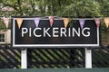 Railway station sign for Pickering on the Noth Yorkshire Moors Railway