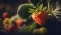 Picking fresh strawberries on the farm, Close up of fresh organic strawberries growing on a vine Royalty Free Stock Photo