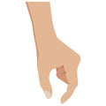 Picking hand. Gesture with a mans hand close-up. Take an object, subject, element. Lift up. Vector illustration flat