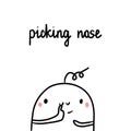 Picking nose bad habit hand drawn illustration with cute marshmallow Royalty Free Stock Photo