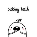 Picking teeth bad habit hand drawn illustration with cute marshmallow Royalty Free Stock Photo