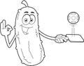 Outlined Funny Pickle Cartoon Character Present Pickleball