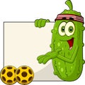 Happy Pickle Cartoon Character Showing A Banner With Pickleball Ball