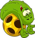 Tired Pickle Cartoon Character Lying On A Pickleball Ball