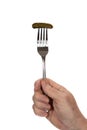 Pickle Speared With Fork Hand Royalty Free Stock Photo