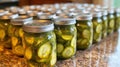 Pickle Time Week Homemade pickles in mason jars on kitchen counter Pickle Time Week Royalty Free Stock Photo