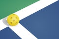 pickleball background with a yellow ball over the field line. Pickleball background with negative space to put your text.