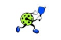 Pickleball cartoon character in backhand position