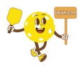 Pickleball cartoon character with racket, for any business especially making posters, flyers, stickers, memes, etc. Isolated on