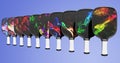 Pickleball different rackets lined up on an isolated background. Close up 3D rendering