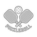 Pickleball Logo With Crossed Racket and Ball Above Them in Outline Style