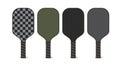 Pickleball paddle with different skin materials in realistic scale. Modern textures and colors of racket set for play