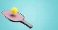 Pickleball paddle racket and sports ball. 3d rendering Royalty Free Stock Photo