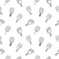 Pickleball paddles black outline seamless patterns