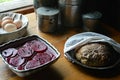 Pickled Beets, Capers, Potato Bread, Fresh Eggs Royalty Free Stock Photo