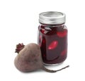 Pickled beets in glass jar and fresh vegetable isolated Royalty Free Stock Photo