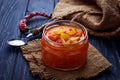 Pickled bulgarian peppers in a glass jar