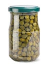 Pickled capers in a glass jar on a white background. Isolated Royalty Free Stock Photo