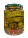 Pickled certioli flavored with chili and pepper in glass jar