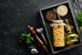 Pickled chickpeas in a glass jar. Turkish peas.