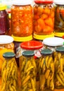 Pickled chili peppers in jars Royalty Free Stock Photo