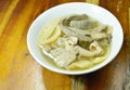 Pickled Chinese cabbage with pork entrails and bone soup in bowl