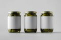 Pickled Cucumber Jar Mock-Up - Three Jars. Blank Label Royalty Free Stock Photo