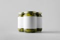 Pickled Cucumber Jar Mock-Up - Three Jars. Blank Label Royalty Free Stock Photo