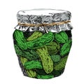 Pickled cucumbers in brine and jar vector.