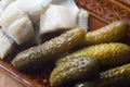 Pickled cucumbers and herrings Royalty Free Stock Photo