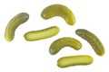 Pickled cucumbers isolated on white background, top view. Pickled gherkins. Cornichons Royalty Free Stock Photo