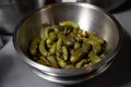 Pickled Cucumbers in Metal Bowl