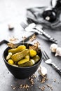 Pickled cucumbers, small marinated pickles Royalty Free Stock Photo