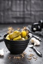 Pickled cucumbers, small marinated pickles Royalty Free Stock Photo