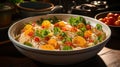 Pickled Fish Fillet in white Porcelain Bowl Golden Soup on Selective Focus Background Royalty Free Stock Photo