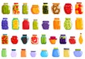Pickled food jars icons set cartoon vector. Product can