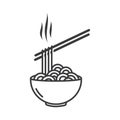 Pickled food noodles in a bowl with chopsticks and hot smoke isolated vector illustration