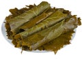 Pickled grape leaf in white plate