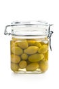 Pickled green olives in jar