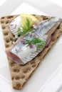 Pickled herring on crisp bread