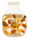Pickled mushrooms in a glass jar. Vector isolated illustration.