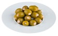 Pickled olives in white plate Royalty Free Stock Photo