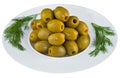 Pickled olives in white plate Royalty Free Stock Photo