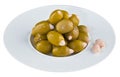 Pickled olives in white plate Royalty Free Stock Photo